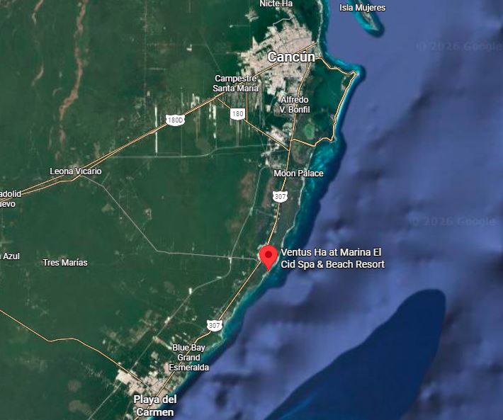 Puerto Morelos town location between Cancun and Playa del Carmen